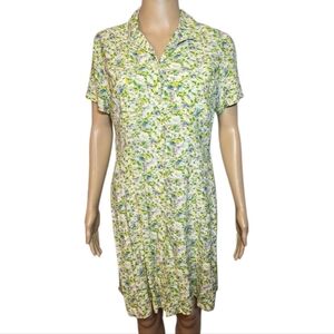 Jones New York Dress Floral Button Down Green White Multi Womens Size Medium